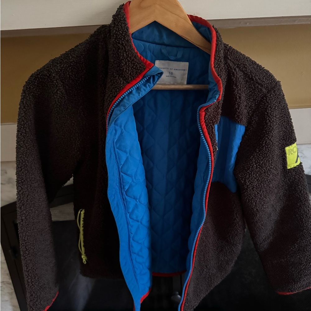 Black Fleece Jacket with Blue and Yellow Accents